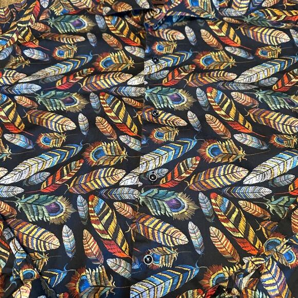 Men's Axxess All Over Feathers Print Long Sleeve Dress Shirt, Large - Picture 2 of 7